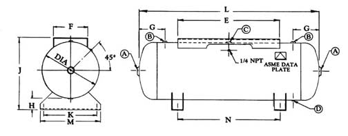 12 gallons stationnary horizontal air receiver