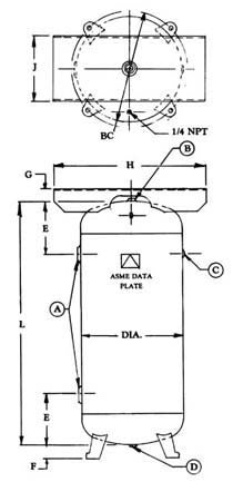 30 gallons stationnary vertical air receiver